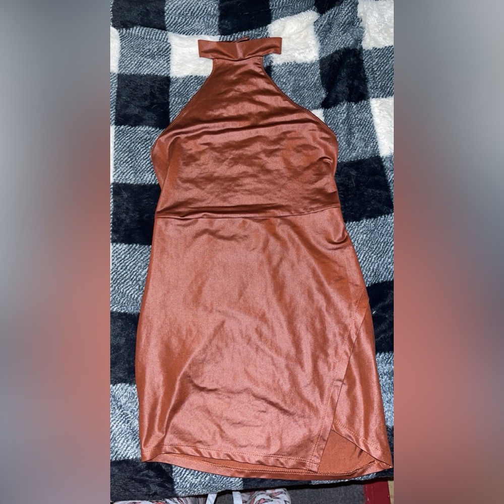 SHEIN Satin Halter Dress in Copper